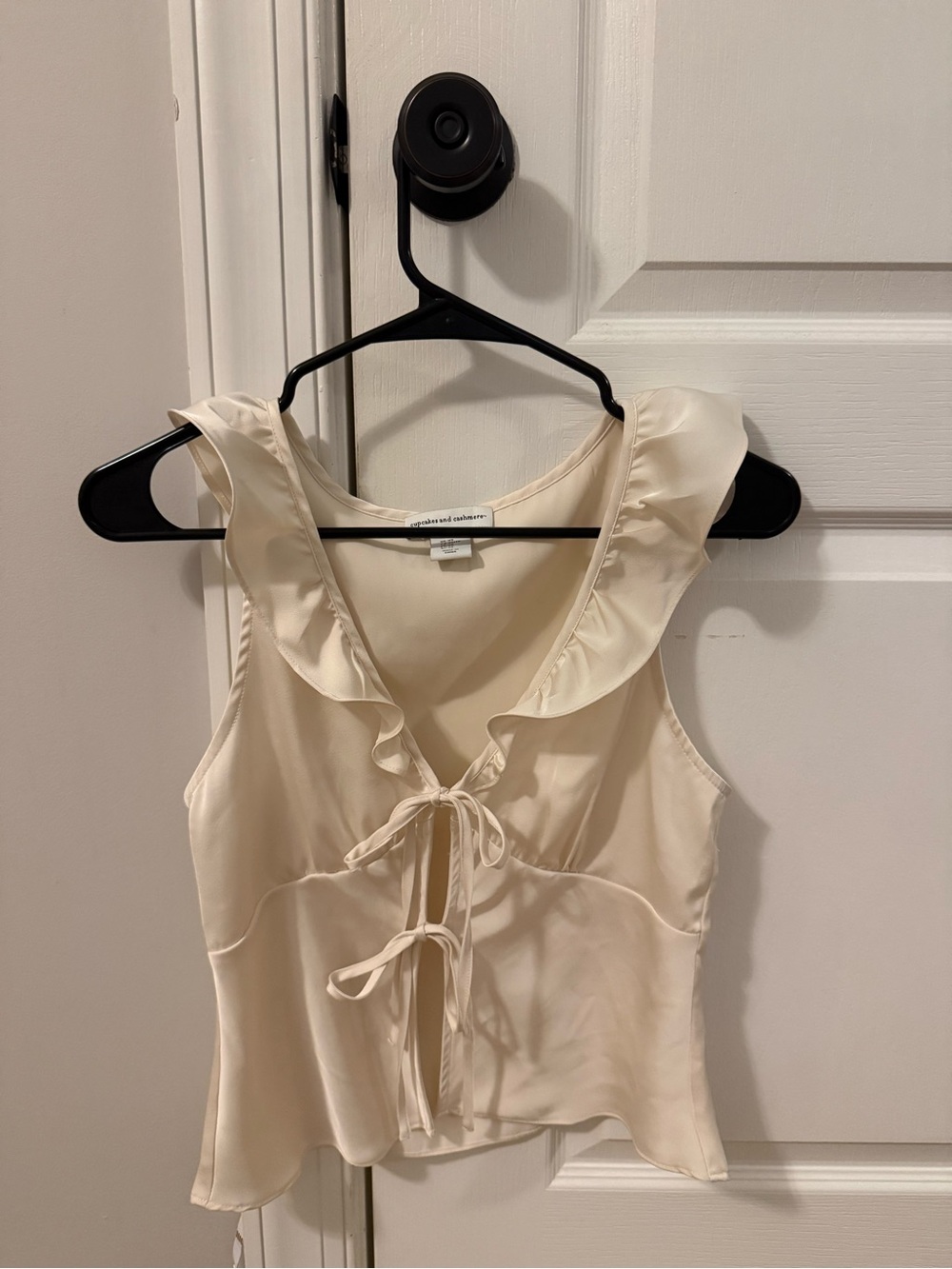 cupcakes & cashmere Cream Ruffle Tie-Front Satin Cami